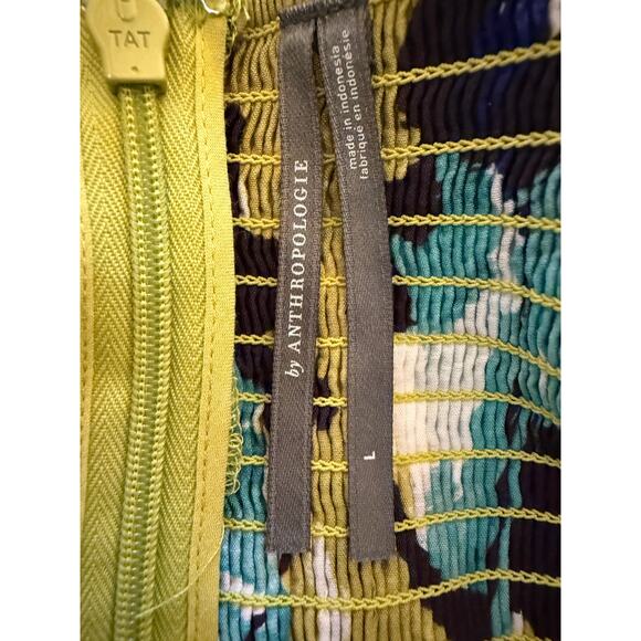 Anthropologie Puff Sleeve Tiered Midi Dress Green Blue Floral Statement Size L - Picture 3 of 10